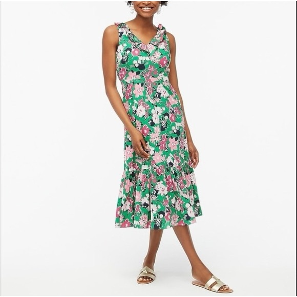 J. Crew Dresses & Skirts - J.Crew Women's Ruffle Floral Pink Green Midi Dress. Gently used, great condition